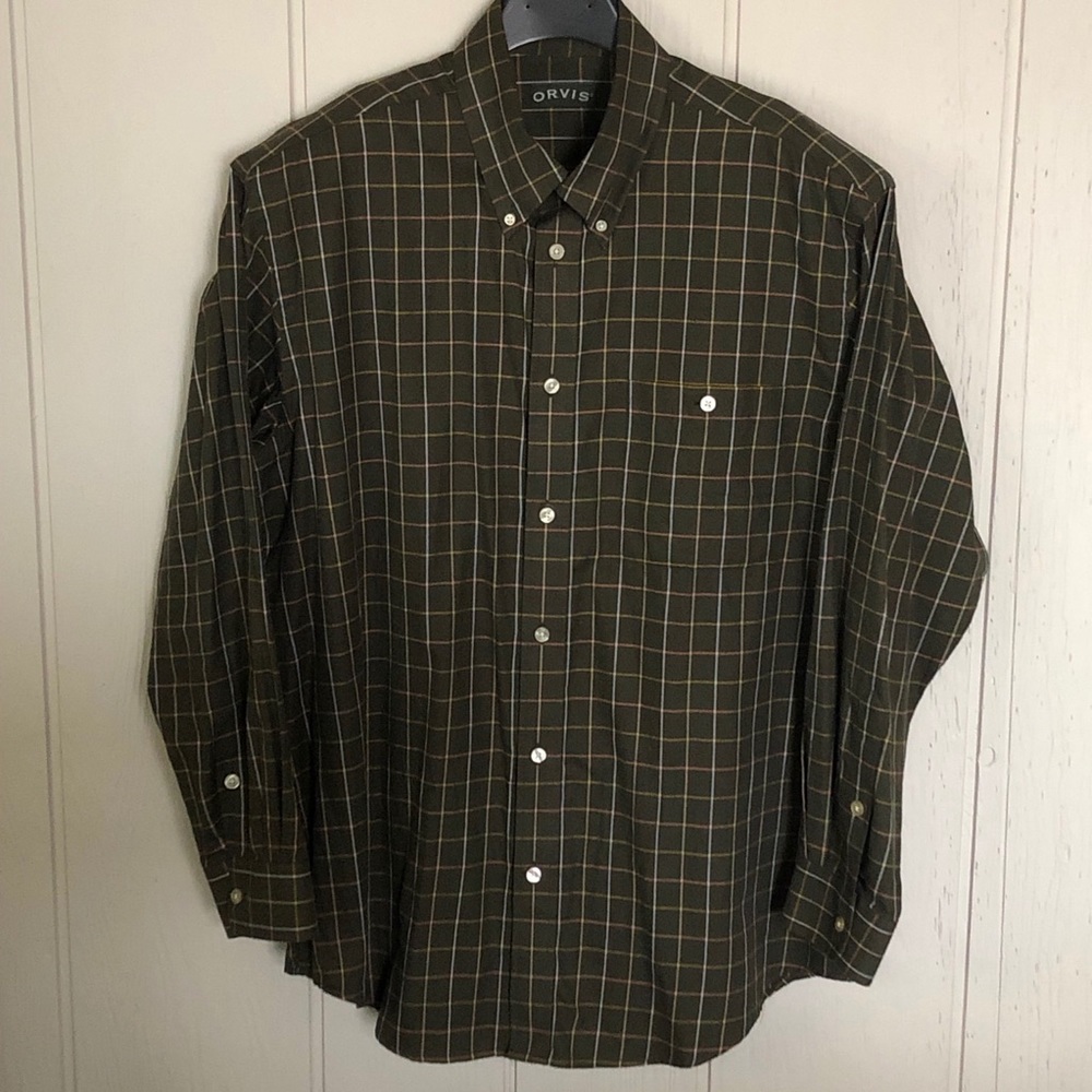 Olivia Olive Green Plaid Button-Down Dress Shirt